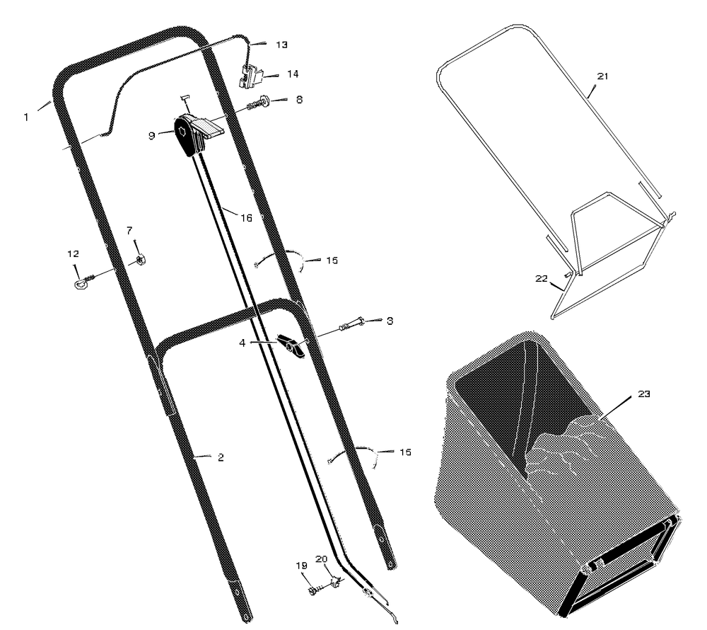 Handle Assembly Diagram and Parts List for 20405X31A 1997 Briggs and Stratton Lawn Mower